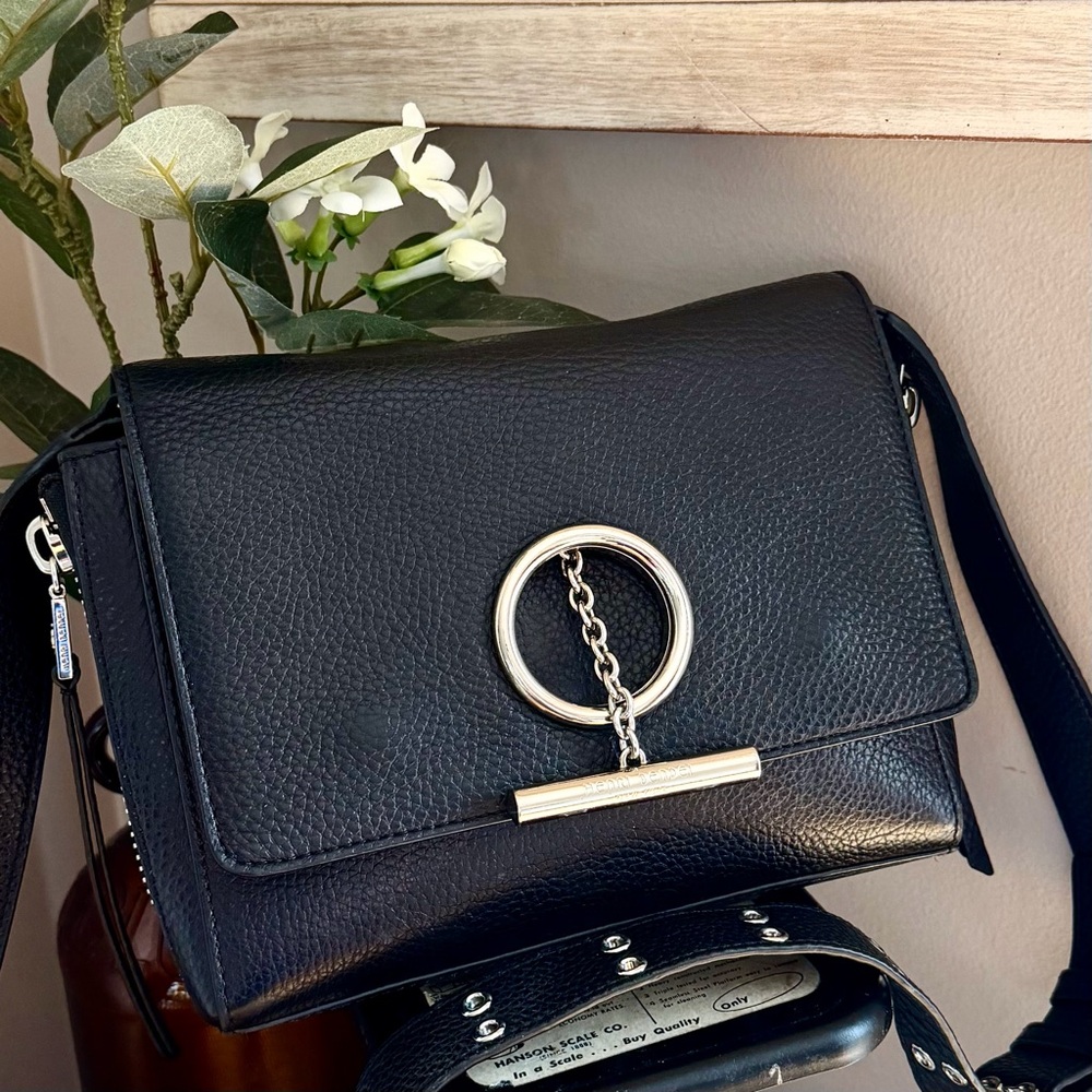 BLACK Henri BENDEL Chelsea Crossbody Pebbled Leather Harness Tassel Grommet Bag